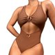 thumbnail image 1 of Gibobby Traje de baño completo mujer Bikinis con estampado sólido para mujer, traje de baño Sexy con realce, conjunto de Bikini, traje de baño para playa(Marrón,CH), 1 of 5