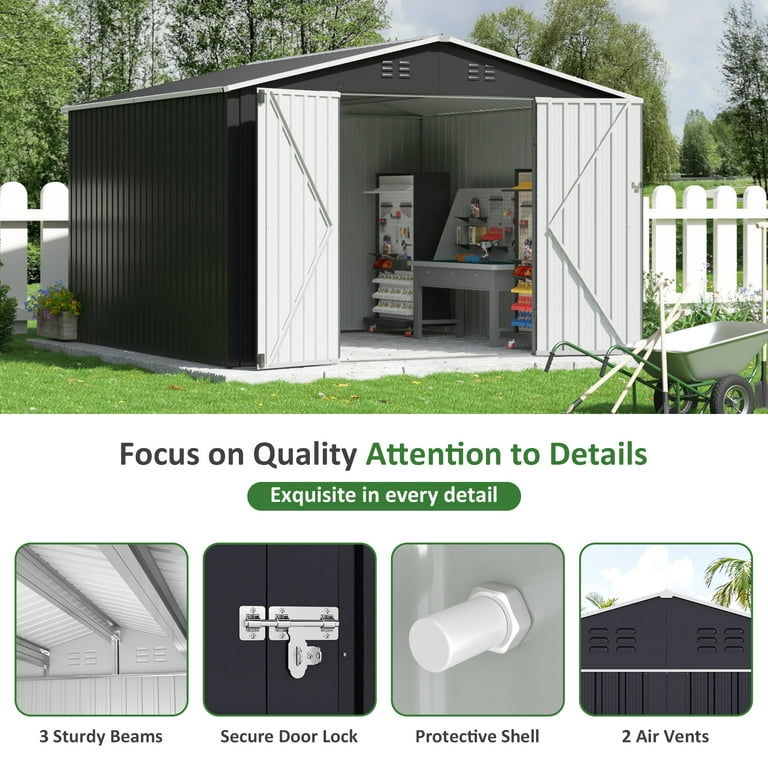 NETAJE 10'x10' Outdoor Metal Shed with Updated Frame, Lockable