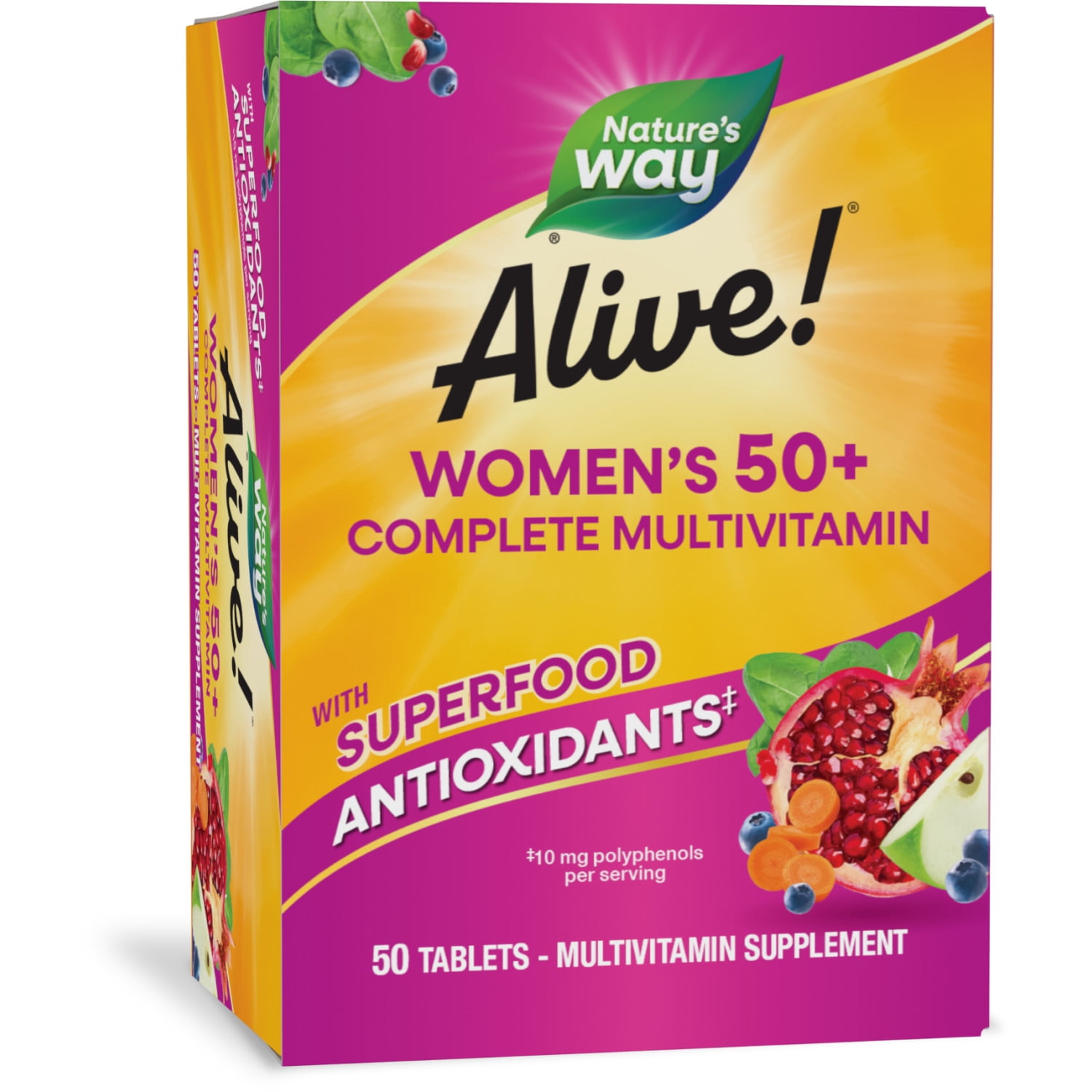 Nature's Way Alive! Women's 50+ Complete Daily Multivitamin Tablets, B-Vitamins, 50 Count