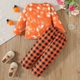 thumbnail image 4 of Vividxx Girls' Clothing Sets Girls Outfits Set Toddler Halloween Pumpkin Heart Print Top With Snowflake Dot Plaid Pants Two Piece Outfit For Baby And Kids 3-4 Years, 4 of 8