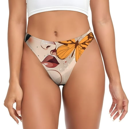 JUNZAN Butterfly Floral Elegance Print Women s Sexy G-String Underwear Thongs Seamless Panties Undies Low Rise Thong Panties for Everyday Wear Yoga & Special Occasion-X-Large