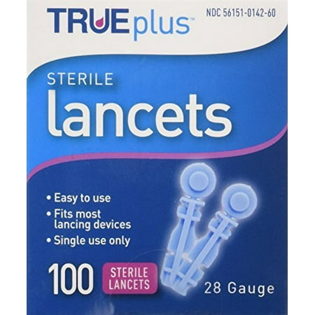 TRUEplus Sterile Diabetic Test Lancets 28 Gauge Fits Most Devices 100 Per