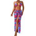 thumbnail image 2 of Women's Three Piece Swimsuit Set Floral Print Split Skirt Straps Sexy Two Piece for Beach Vacation,Purple,L, 2 of 7