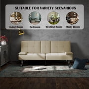 Bonzy Home Futon Versatile Sofa Bed with Cup Holders USB Port Foldable 2-Seater Guest Bed for Living Room, Ivory