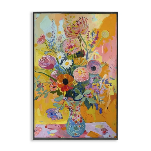 Stupell Industries Bright Hued Mod Bouquet Plants & Flowers Painting Black Framed Art Print Wall Art, 12 x 18