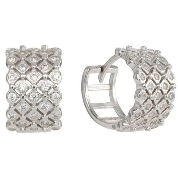 Solid 925 Sterling Silver 4 Row Hoops Earrings Cubic Zirconia ( CZ) 12mm Rhodium Plated for Women/Men MST All Ages MST