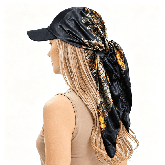 TELOLY Women'S Satin Head Scarf with Sun Visor Brim Hat Scarf with Visor Cap for Women One Piece Design Sun Hat for Women
