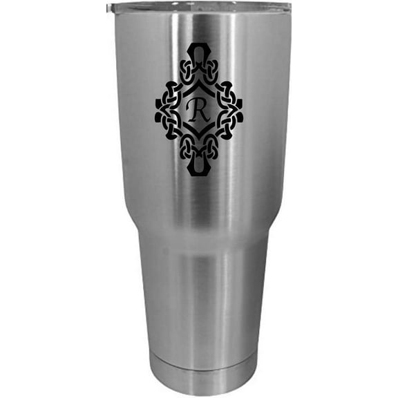 Decorated R Monogram Etched 30oz Stainless Steel Tumbler