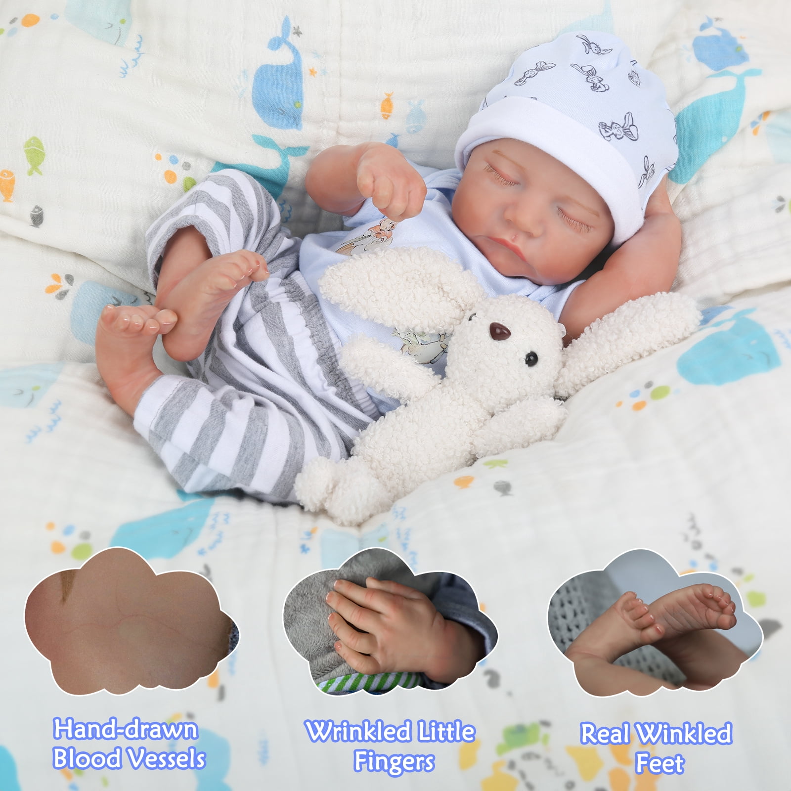 Realistic Reborn Baby Boy Doll Levi, 18 Inch Lifelike Sleeping Newborn, Soft Cloth Body with Poseable Limbs, Hand-Painted Details, Gift Box Set, Ideal for Kids Age 3+