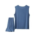 thumbnail image 2 of SYMOID Mens Thin Ice Silk Loose Sleeveless Shorts Matching Pajama Set for Home and Summer,Navy,Size 2XL, 2 of 9