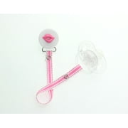 Lips Button Pacifier Clip with Matching Ribbon