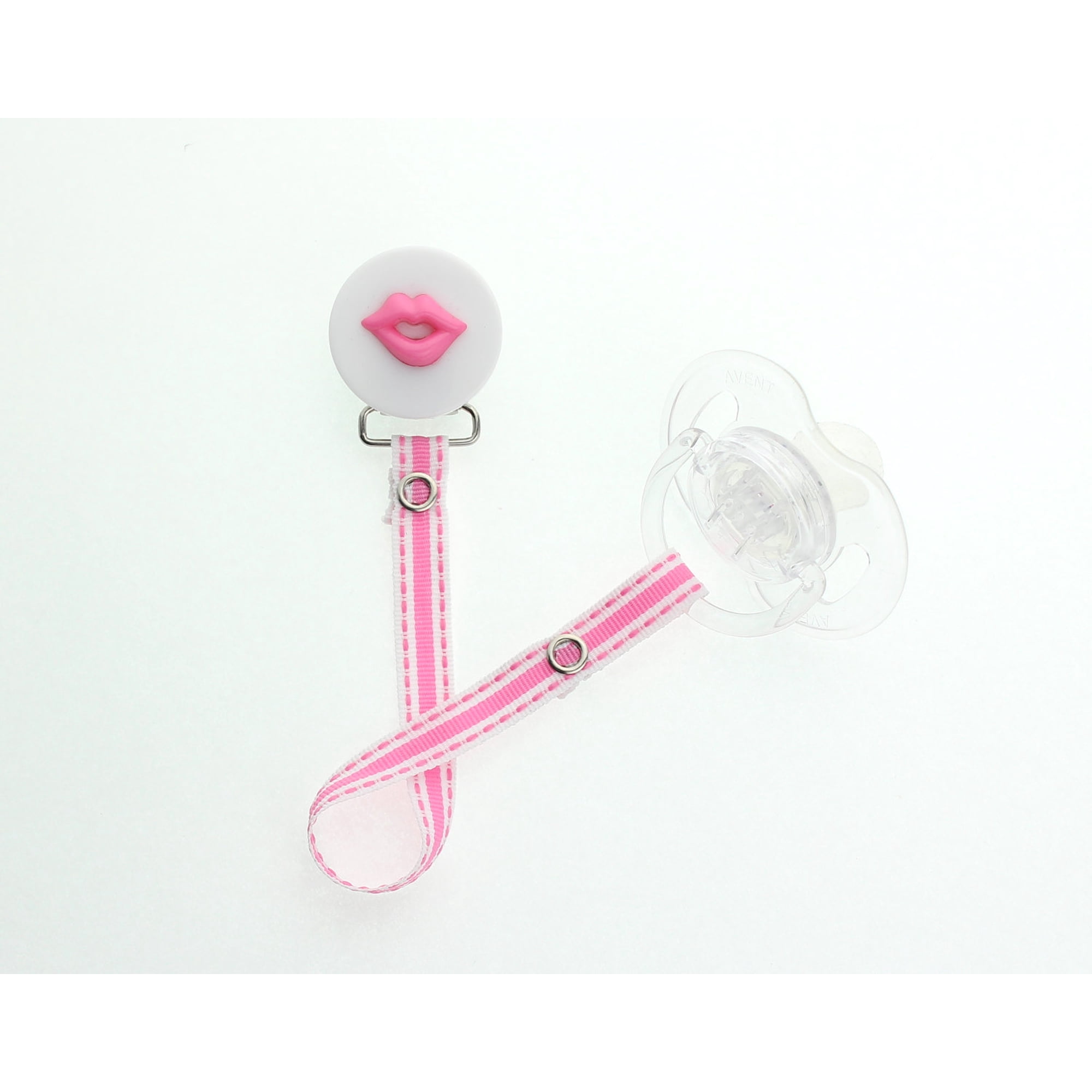 Lips Button Pacifier Clip with Matching Ribbon