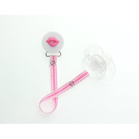 Lips Button Pacifier Clip with Matching Ribbon