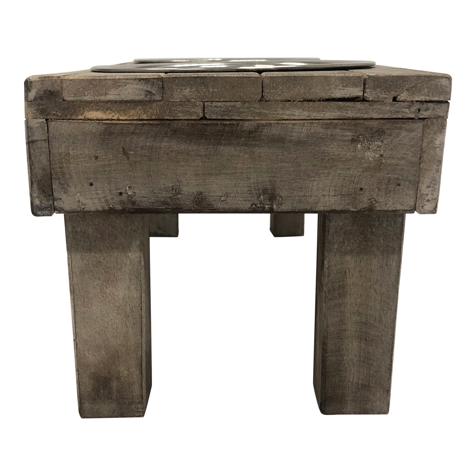 Huntley Pet Berjen Table Elevated Double Bowl Pet Feeder, Brown Wash (Small)