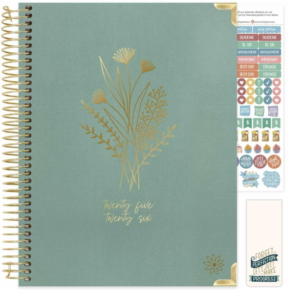 bloom daily planners HARDCOVER Planner 2025-2026 (8.5" x 11") Academic Year (July 2025 - July 2026) - Task Goal Organizer - Monthly & Weekly Inspirational Agenda Book - Green Linen