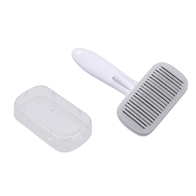 Self Pet Brush, Comfortable Grip ABS Button Time Saving Cat Hair Removal Slicker Comb For Cats For Pet Store Steel Wire Rubber Head Gray
