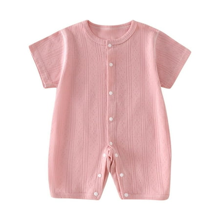 Kovlvoll Baby Girl Boy Clothes Summer Jumpsuit Button Crewneck Short Sleeve Solid Color Cotton Comfy Pajama Rompers