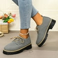 thumbnail image 4 of Rokment Platform Mary Jane Ankle Boots for Women Fall Winter Fashion Casual Suede Lace up Chunky Mid Heel Lug Sole Oxfords Penny Loafers Combat Booties Grey Size 8, 4 of 7