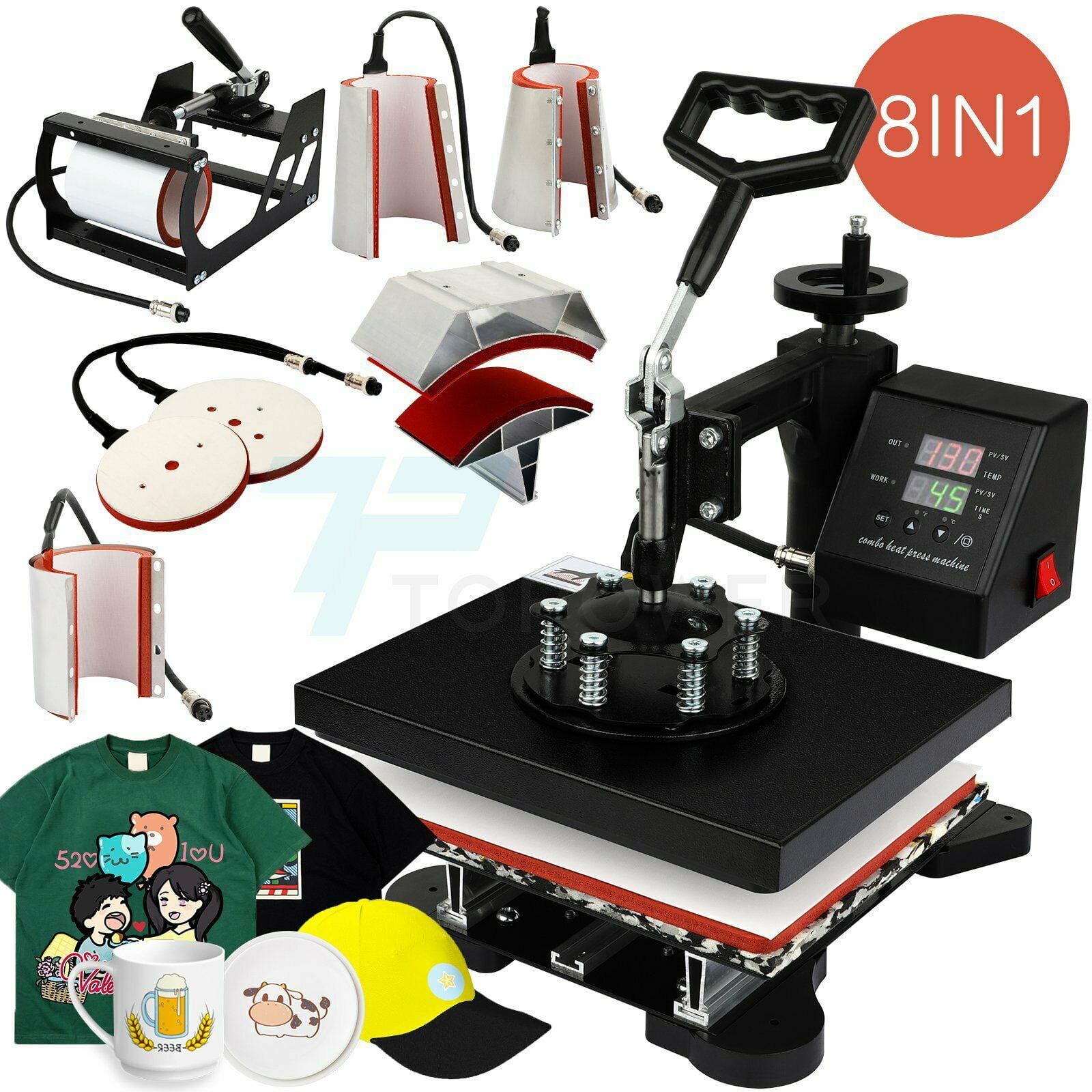 5In1 Digital Heat Press Machine Sublimation forT-Shirt /Mug/Plate Hat Printer HU 