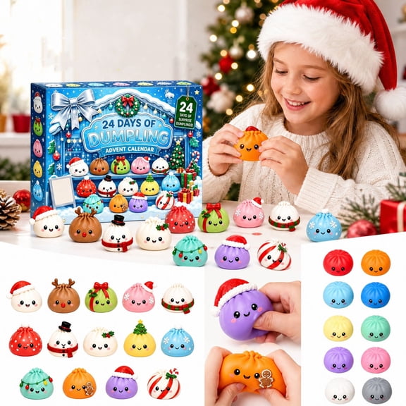 2026 Christmas Dumpling Advent Calendar with 24 Surprise Squeeze Toys, Holiday Countdown Blind Box Set for Kids, 1 Count