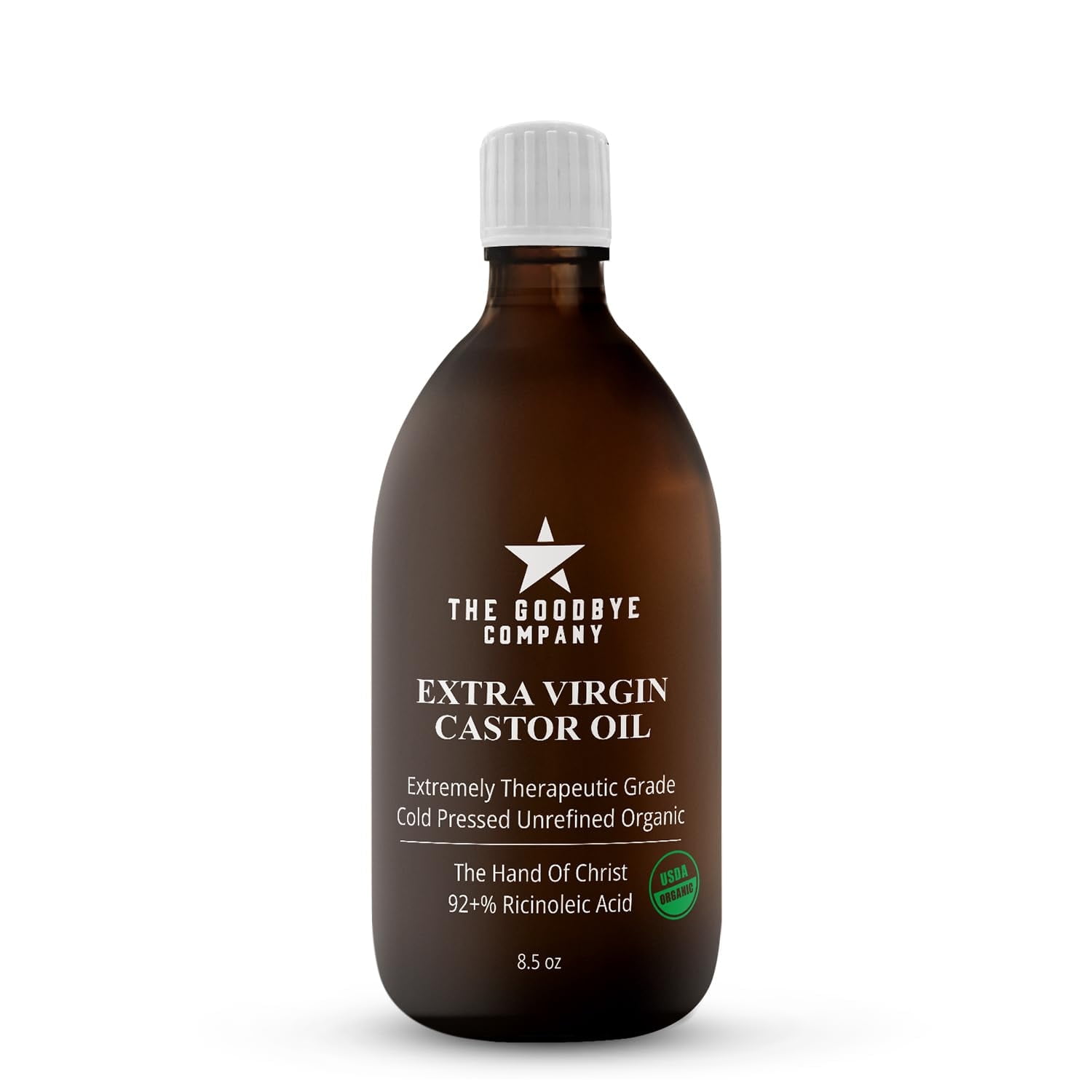 The Goodbye Company Organic Castor Oil 8.5 Fl Oz Cold-Pressed in Glass Bottle for Hair, Skin & Lashes