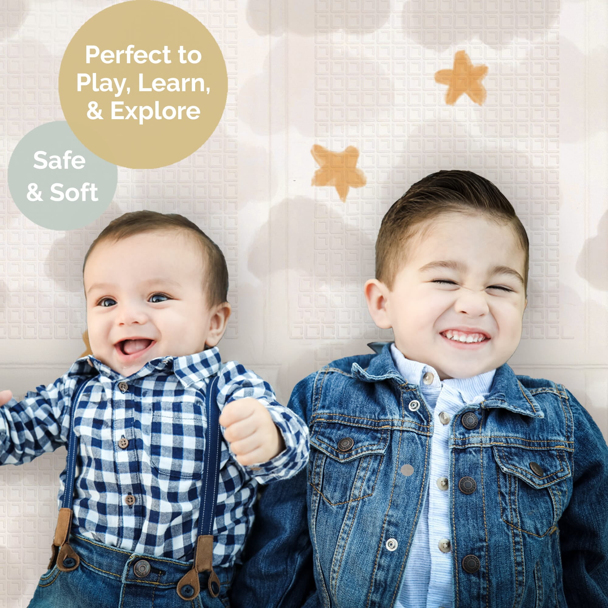 JumpOff Jo Large Foldable Kids Foam Play Mat, Padded Baby Floor Mat, 70 x 59 in - Zoo Train