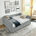 thumbnail image 4 of Grey Boucle Upholstered Daybed with Trundle & 2 Drawers, Queen Size (88"x65.5"x29.5") - Stylish Vertical Stripe Living Room & Bedroom Furniture, Smart Storage, Comfortable Seating, 4 of 18