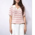 thumbnail image 6 of Womens Crochet Tops Summer Short Sleeve Striped Pullover Sweater Collared Knit Shirts Cover Up Top Pink S, 6 of 7