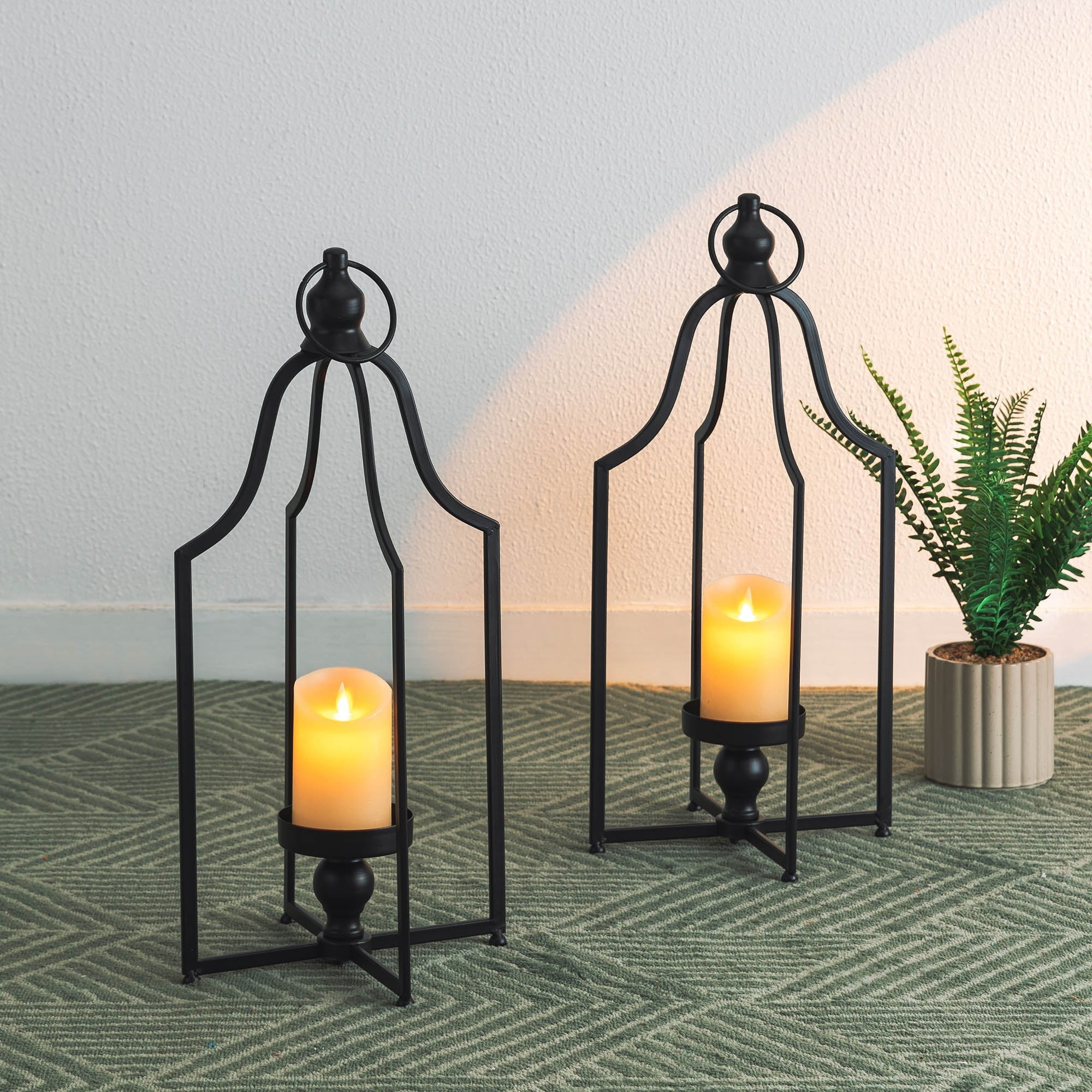 Glitzhome Farmhouse Rustic Metal Lanterns Hanging Candle Holder BlackL