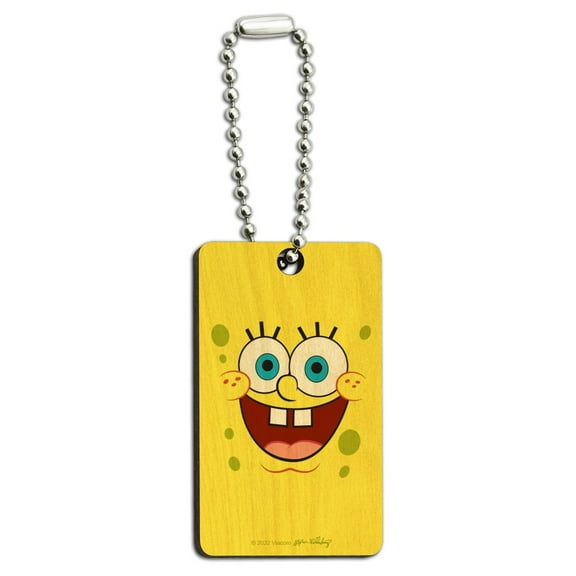 Spongebob Goofy Smile Face Wood Wooden Rectangle Keychain Key Ring