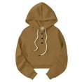 thumbnail image 4 of Blouses For Women Dressy Casual Oversized Solid Color Lapel Hoodie Short Length Casual Sweatshirt Pullover Style Polyester Yellow Womens Blouses Size S, 4 of 5