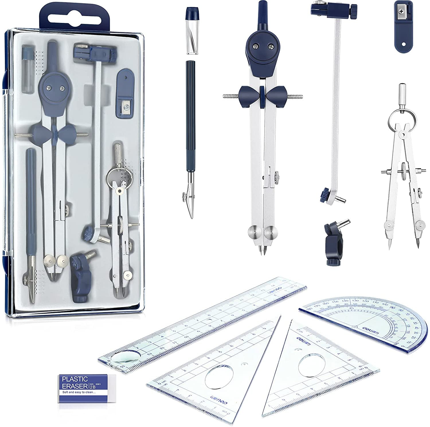 Math Geometry Kit Set Student Math Set for Drawing Measuring Tool 9 Pieces Student Supplies 