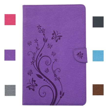 Dteck For Samsung Galaxy Tab 4 10.1 inch T530 Stylish Butterfly Flower PU Leather Card Slots Case Flip Stand Cover - (Best Cover For Samsung Galaxy Tab 2 10.1)