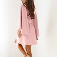 thumbnail image 4 of Women's Solid Color Satin Dress Bell-Sleeve Long Sleeve Casual Crew Neck Ruched Tie Waist Party Mini Dress, 4 of 7