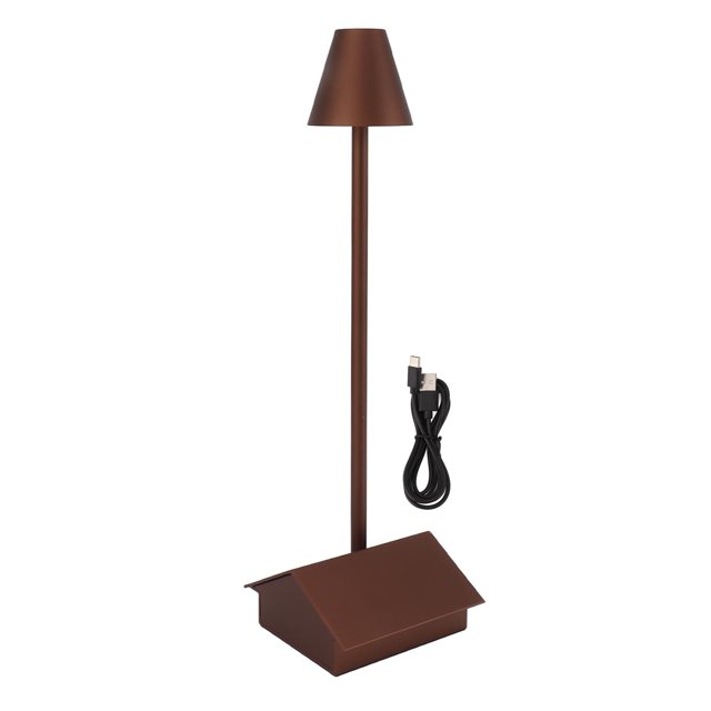 Lámpara de mesa inalámbrica con batería Forma de edificio Control táctil regulable Batería de 5200 mAh IP54 Lámpara de escritorio LED impermeable Marrón