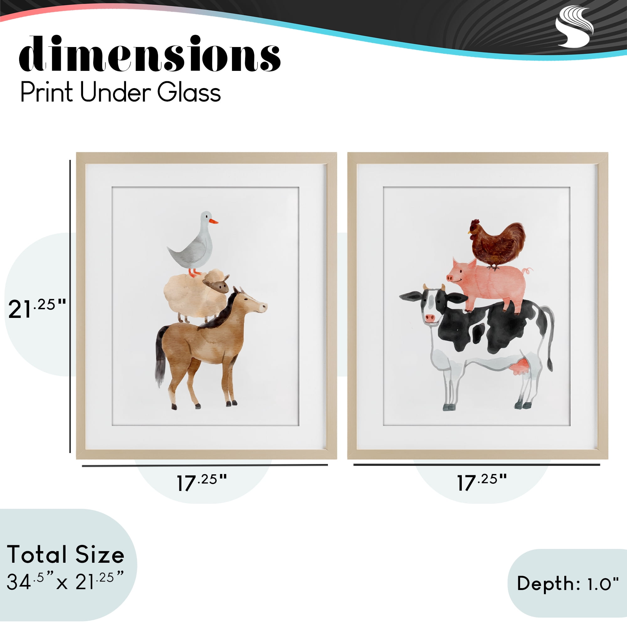 Stupell Industries Whimsical Farm Life Stacks 2 Piece Birch Framed Print Under Glass Set, design by Kim Allen