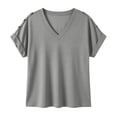 thumbnail image 4 of ClodeEU Women's V Neck Short Sleeve Button Top ,Solid Color Casual Loose Blouse Gray,Womens Plus XL, 4 of 7