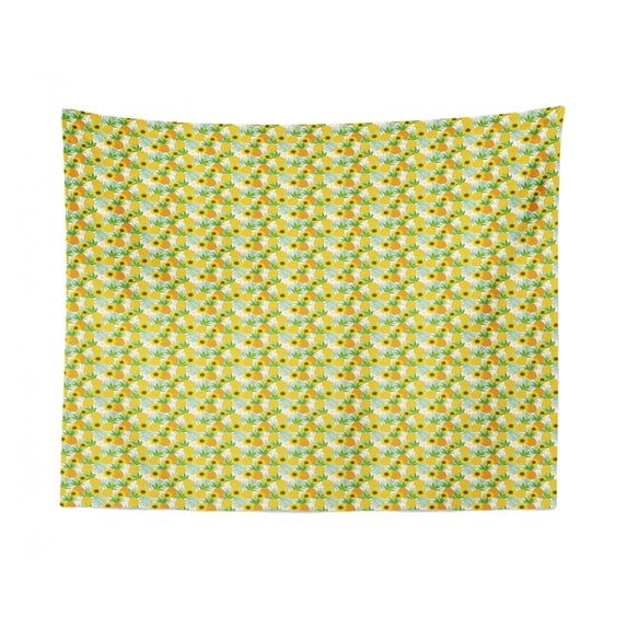 Tropical Tapestry, Natural Theme Exotic Pineapples with Monstera and Banana Leaves, Fabric Wall Hanging Decor for Bedroom Living Room Dorm, 2 Sizes, Dark Blue Green and Orange, by Ambesonne