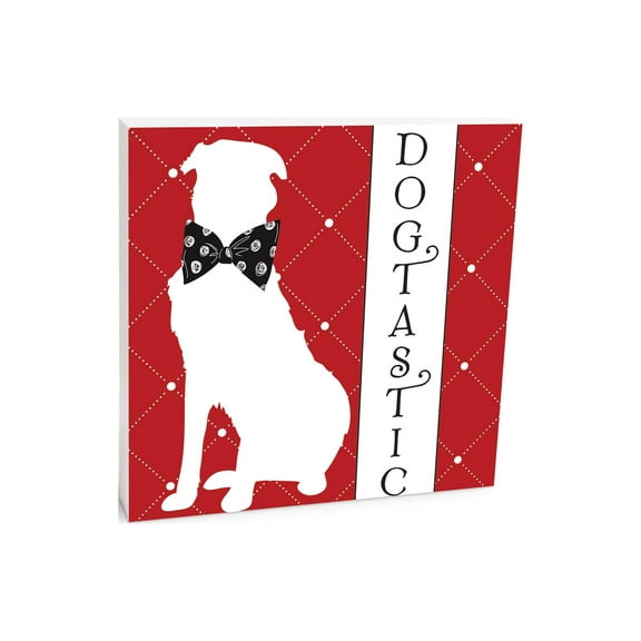 Dogtastic Red Lattice Dog Bow 10 x 10 Wood Tabletop Sign Plaque