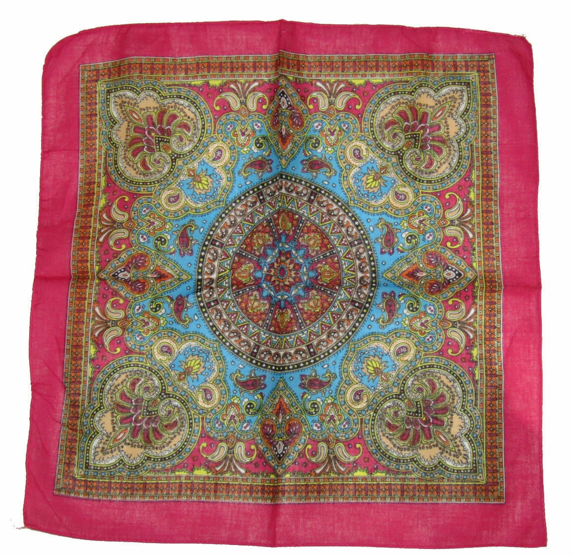 22/"x22/" Ornate Paisley Mosaic Multi Color Blue 100/% Cotton Bandana Bandanna