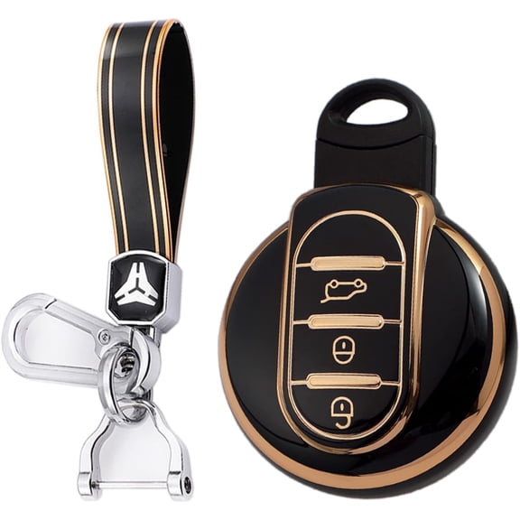 Key Fob Cover Compatible with BMW Mini Cooper S Cooper D Keychain Case Holder Protector,A Black