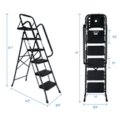 Step Ladder, Folding Step Stool with Wide Anti-Slip Pedal, Sturdy Steel Ladder, Convenient Handrail, Lightweight, Portable Steel Step Stool