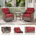 thumbnail image 5 of Planntonneo 3 Piece Wicker Patio Furniture Sets, Outdoor Swivel Rocking Chairs Set of 2 with 6-inch Thickened Cushions and Rattan Side Table for Deck Porch Pool, Brown/Red, 5 of 10