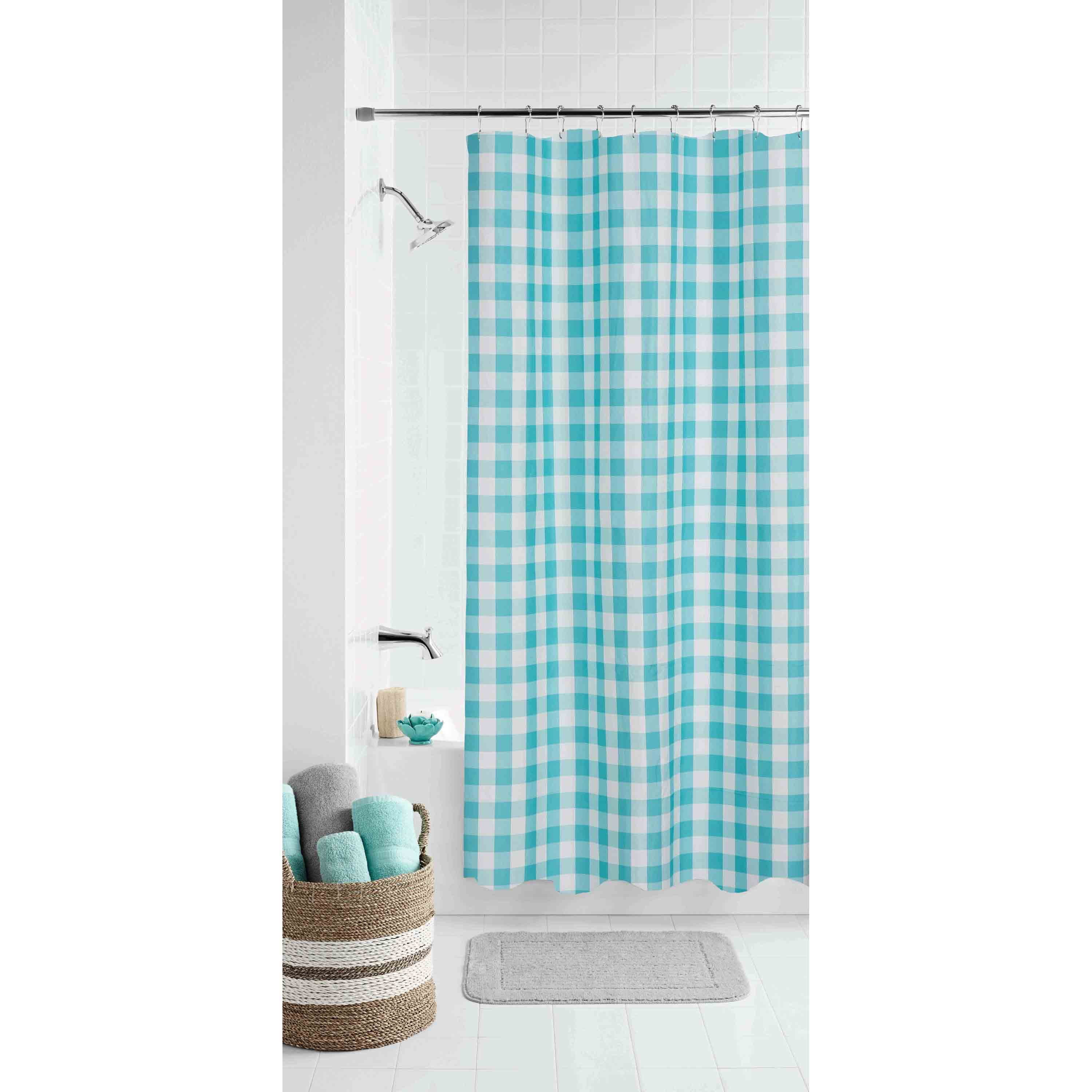 Teal Gingham Polyester Shower Curtain, 70x72, Mainstays
