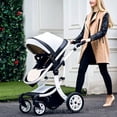 thumbnail image 2 of Leather 2 in 1 Baby Stroller,Two Way Stroller,Car Seat Newborn Bassinet,travel white folding baby stroller,baby Carriage Pram ShopWise Round, 2 of 20