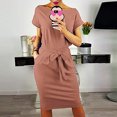 thumbnail image 2 of B91xZ Robes Décontractées Manches Courtes Robes de Plage Tshirt Floral Robe de Soirée Manches Longues, Rose XXL, 2 of 4