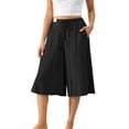 thumbnail image 2 of Nkmbld Capris Pants for Women Women's Drawstring Solid Casual High Waisted Wide Leg Pants Elastic Waist Walking With Pockets Pants, 2 of 7