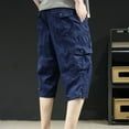 thumbnail image 4 of QingYiHua Men's Cargo Shorts with Multiple Pockets Summer Cotton Button Zipper Outdoor Shorts Work Pants Knee Length Shorts Hiking Travel Shorts Navy,XXL, 4 of 7