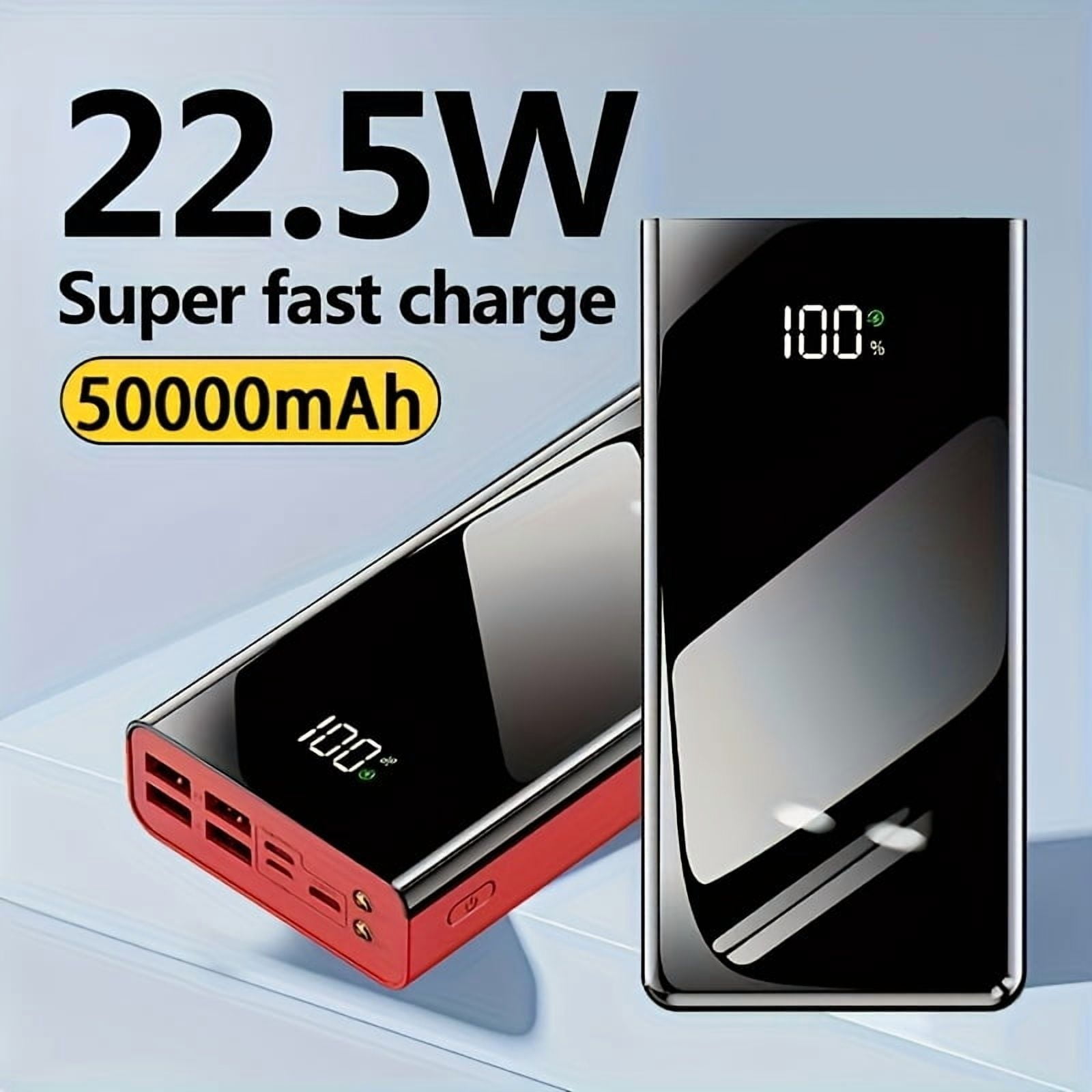 50000mAh Fast Charging Power Bank with LED Display, 4 USB Ports & Type-C, Compatible with iPhone/Android Devices, Outdoor Emergency Battery Pack