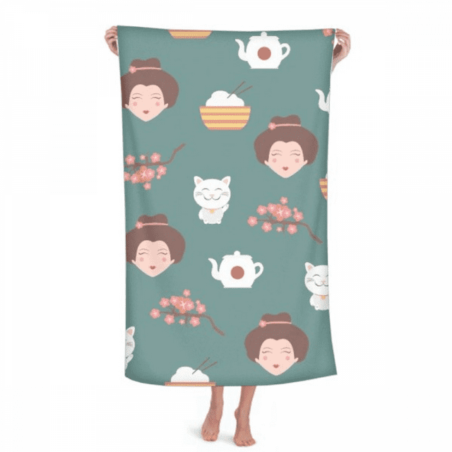 Cat Sakura Théière à Riz Serviette à Main Japonaise Serviette de Bain Gant de Toilette en Coton Doux